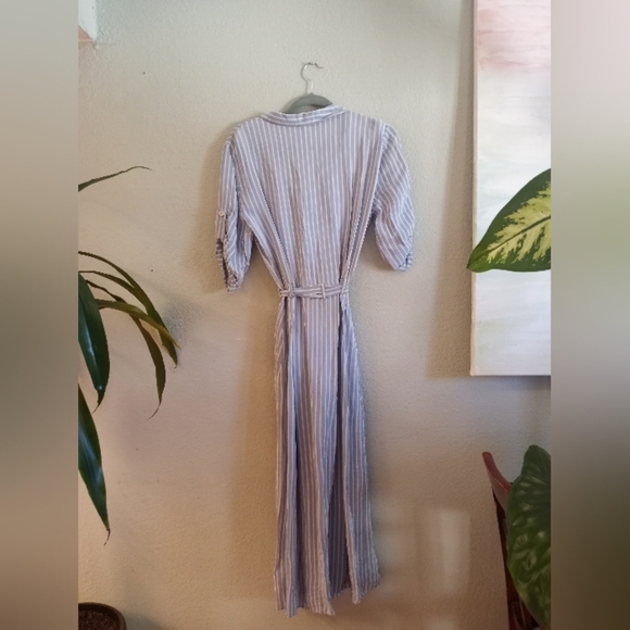 Zara TRF Casual Striped Button Down Belted Classic Shirt Dress w Front Pockets - Picture 5 of 7